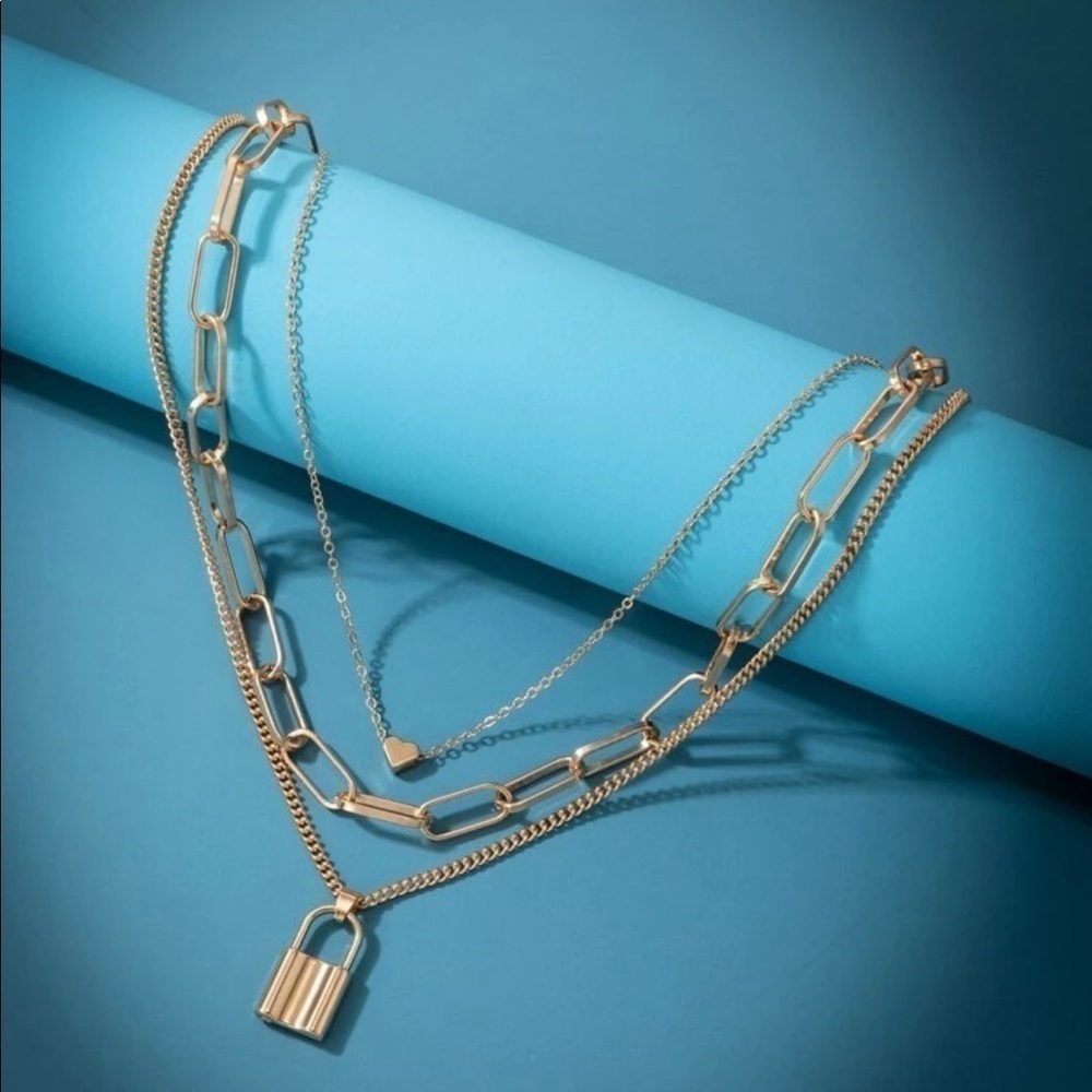 GOLD 4/$25 Lock & Heart Layered Necklace - Picture 2 of 2